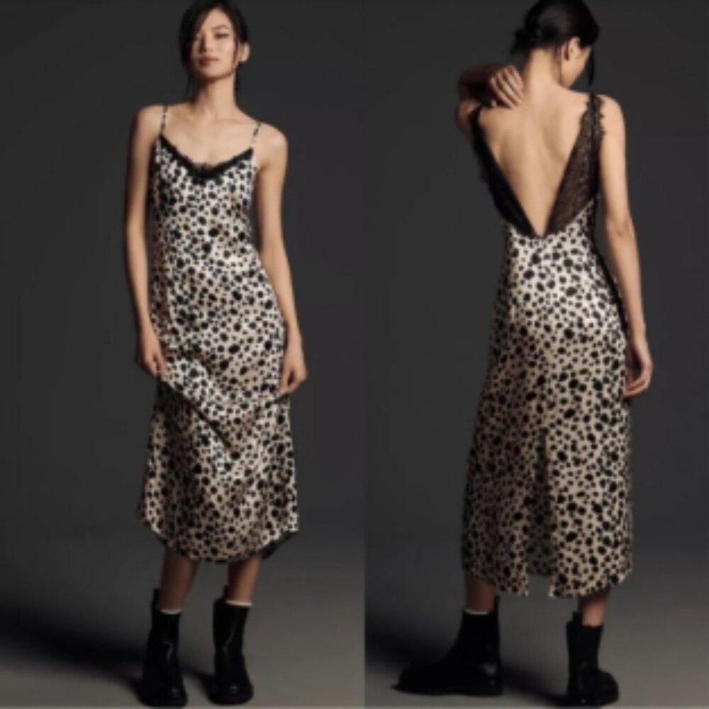 Brand New BY ANTHROPOLOGIE V-neck Open-Back Slip Midi Dress